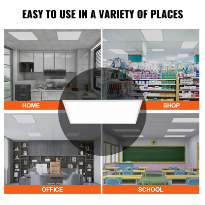 Start2Finish VEVOR 2x4 ft LED flat panel light with adjustable color temperature and ultra-thin design for drop ceilings.