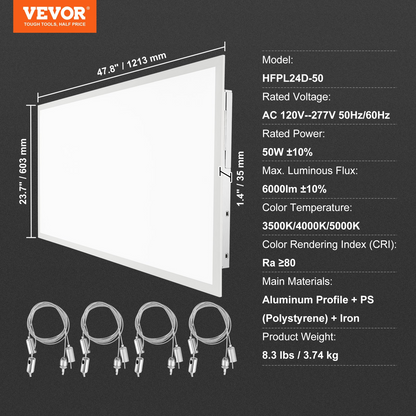 Start2Finish LED flat panel light fixture with adjustable color temperature, ultra-thin 50W ceiling lighting for home or office use