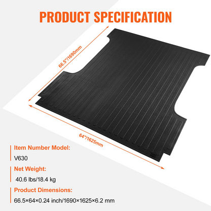 Start2Finish VEVOR truck bed mat for Ford F150, 5.5 ft short bed, rubber, all-weather, 1/4 inch thick, slip-resistant, durable.