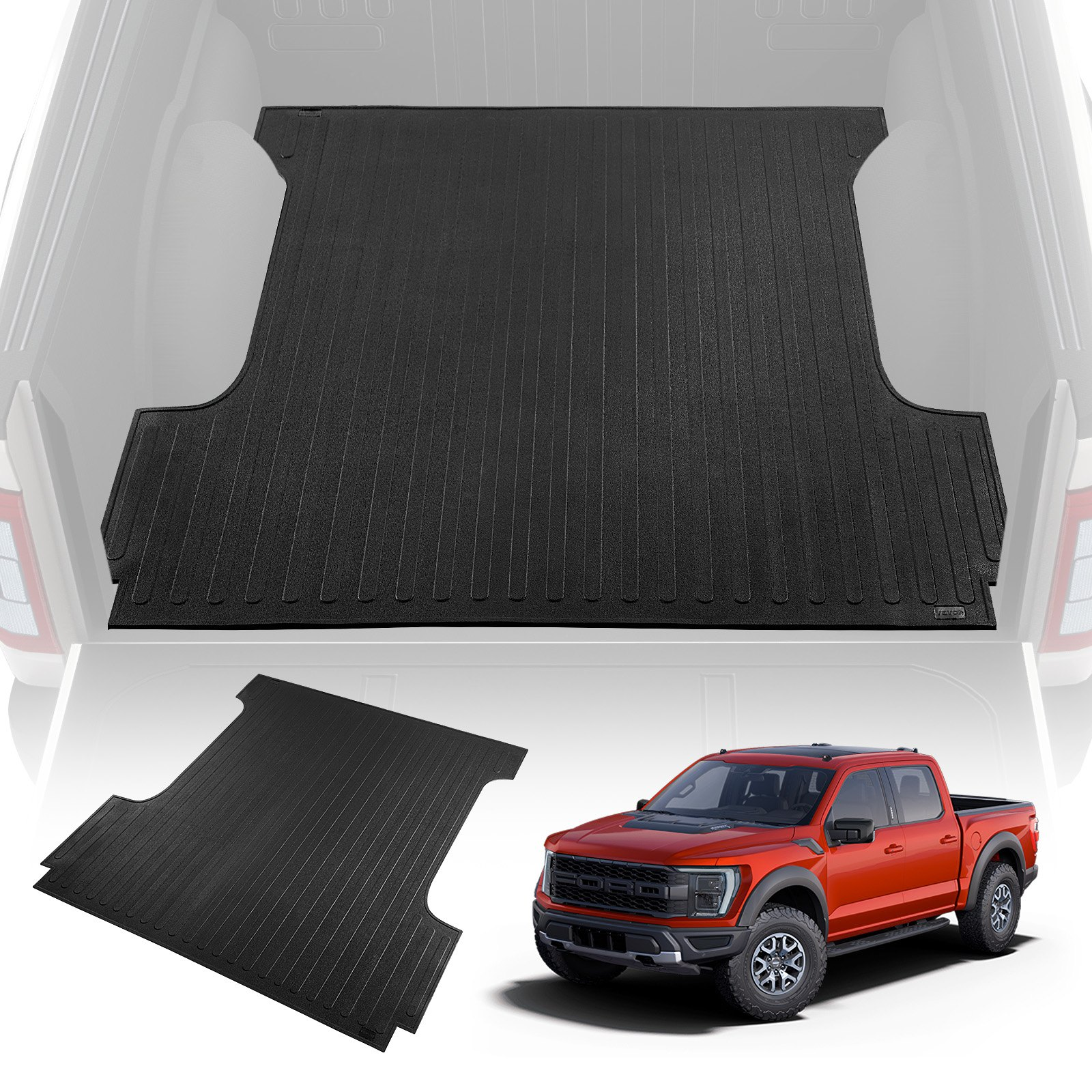 Start2Finish VEVOR truck bed mat for Ford F150 2015-2023, 66.5" x 64" rubber liner, 1/4" thick, all-weather protection.