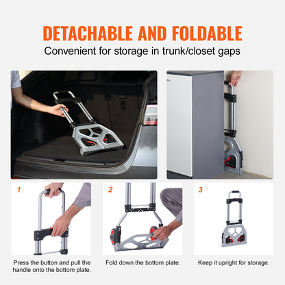 Start2Finish VEVOR folding hand truck with telescoping handle, aluminum frame, PP+TPR wheels, suitable for home, office, shopping, travel