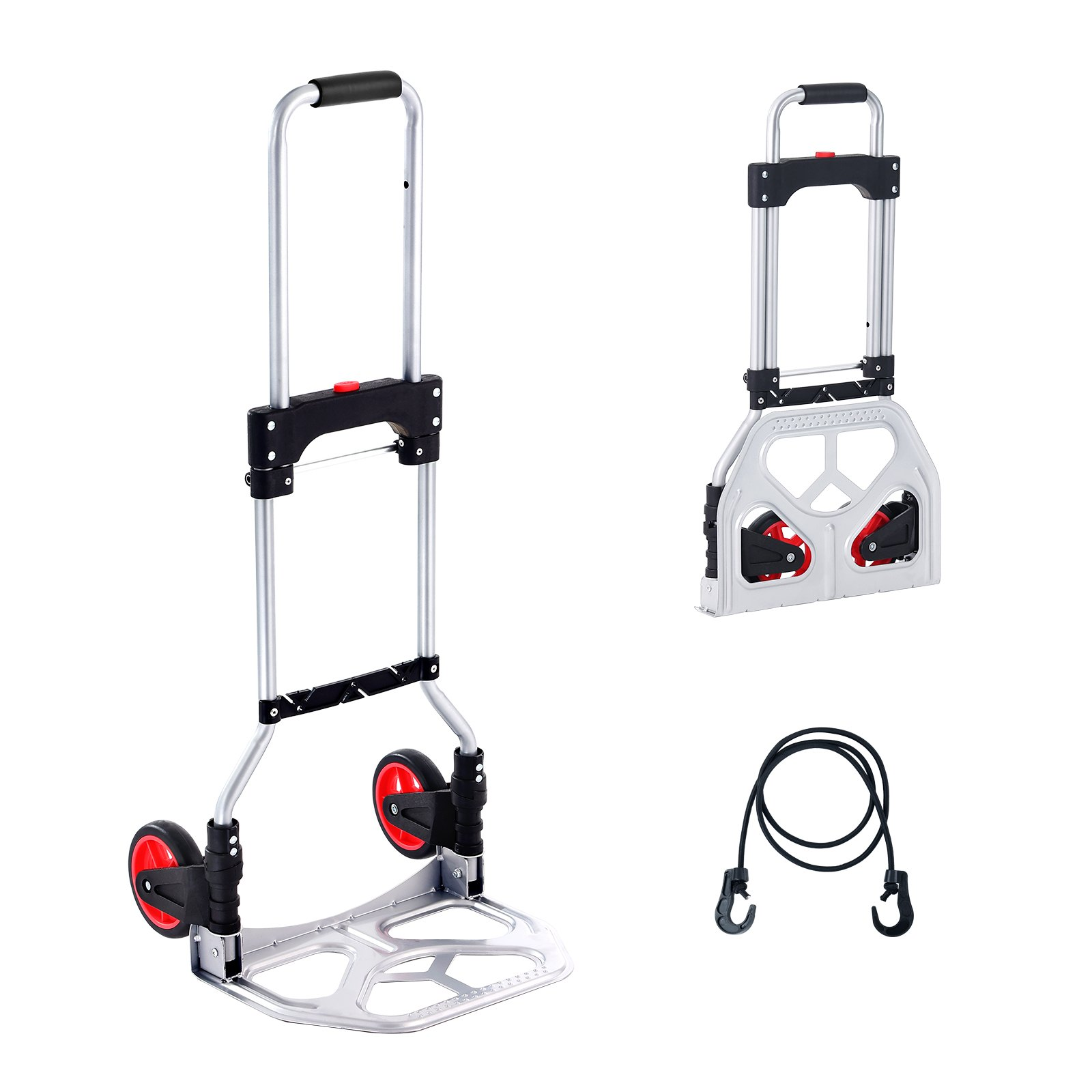 Start2Finish VEVOR folding hand truck with telescoping handle, aluminum body, PP+TPR wheels, suitable for home, office, and travel.