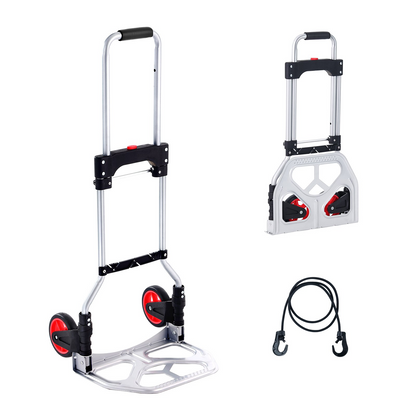Start2Finish VEVOR folding hand truck with telescoping handle, aluminum body, PP+TPR wheels, suitable for home, office, and travel.