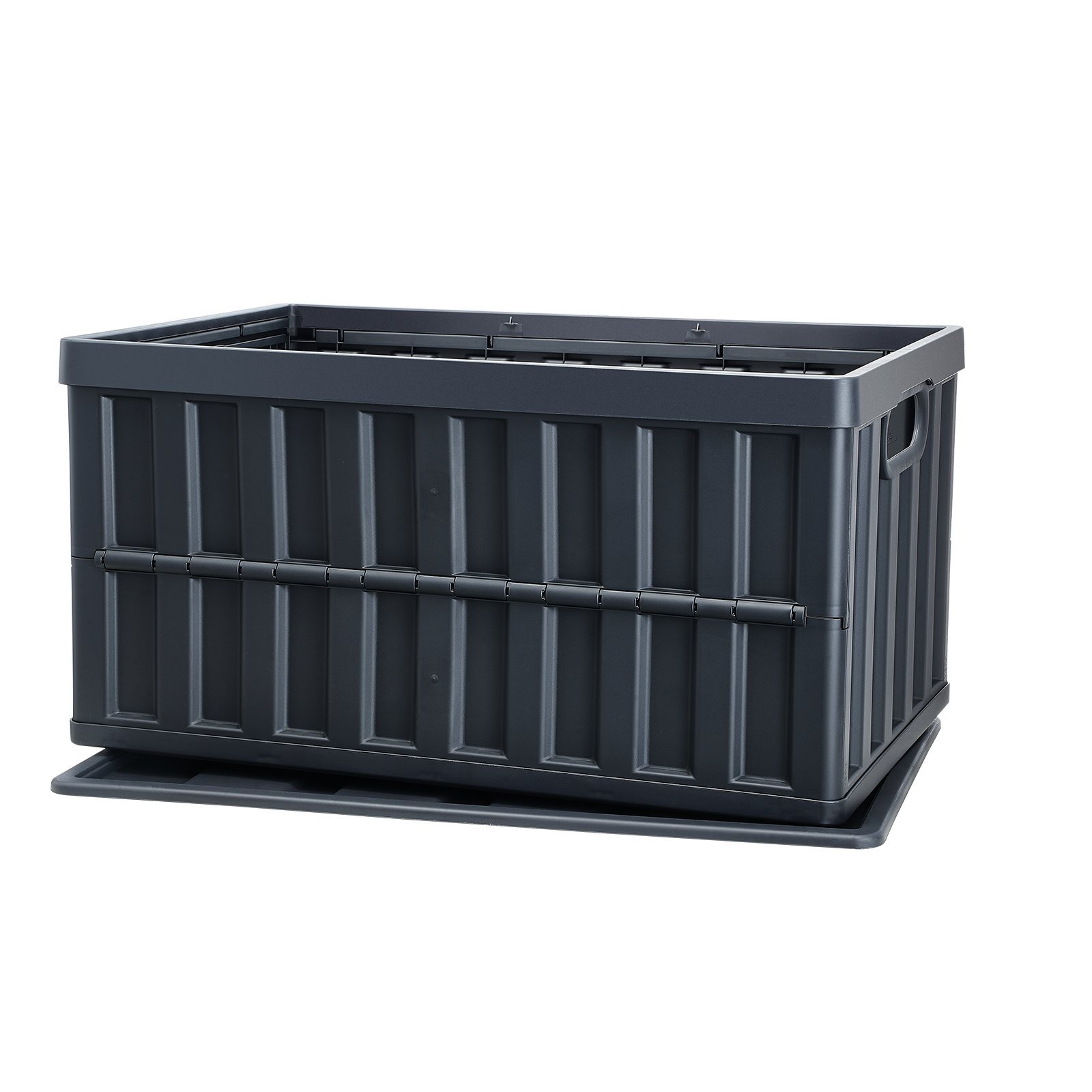 Start2Finish VEVOR collapsible plastic storage bins with lids, stackable 65L containers for organizing clothes, toys, shoes, and groceries.