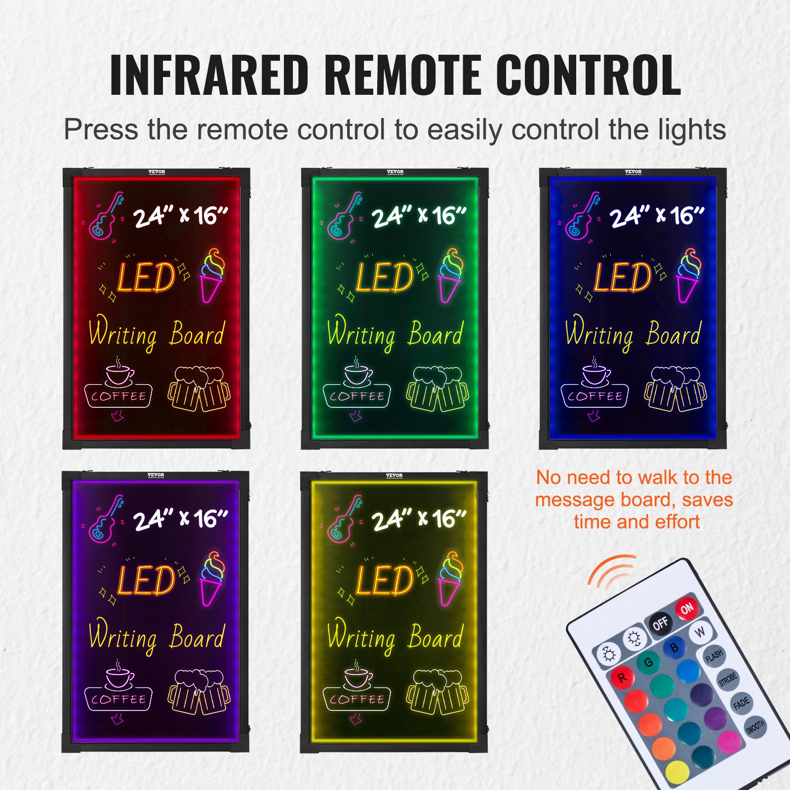 Start2Finish VEVOR LED message writing board, 24"x16" illuminated chalkboard with neon effect, fluorescent chalk markers, and remote control