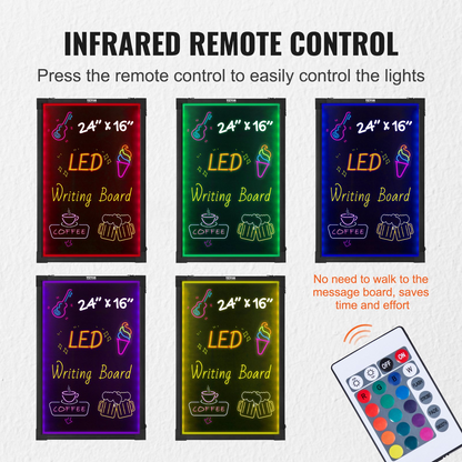 Start2Finish VEVOR LED message writing board, 24"x16" illuminated chalkboard with neon effect, fluorescent chalk markers, and remote control