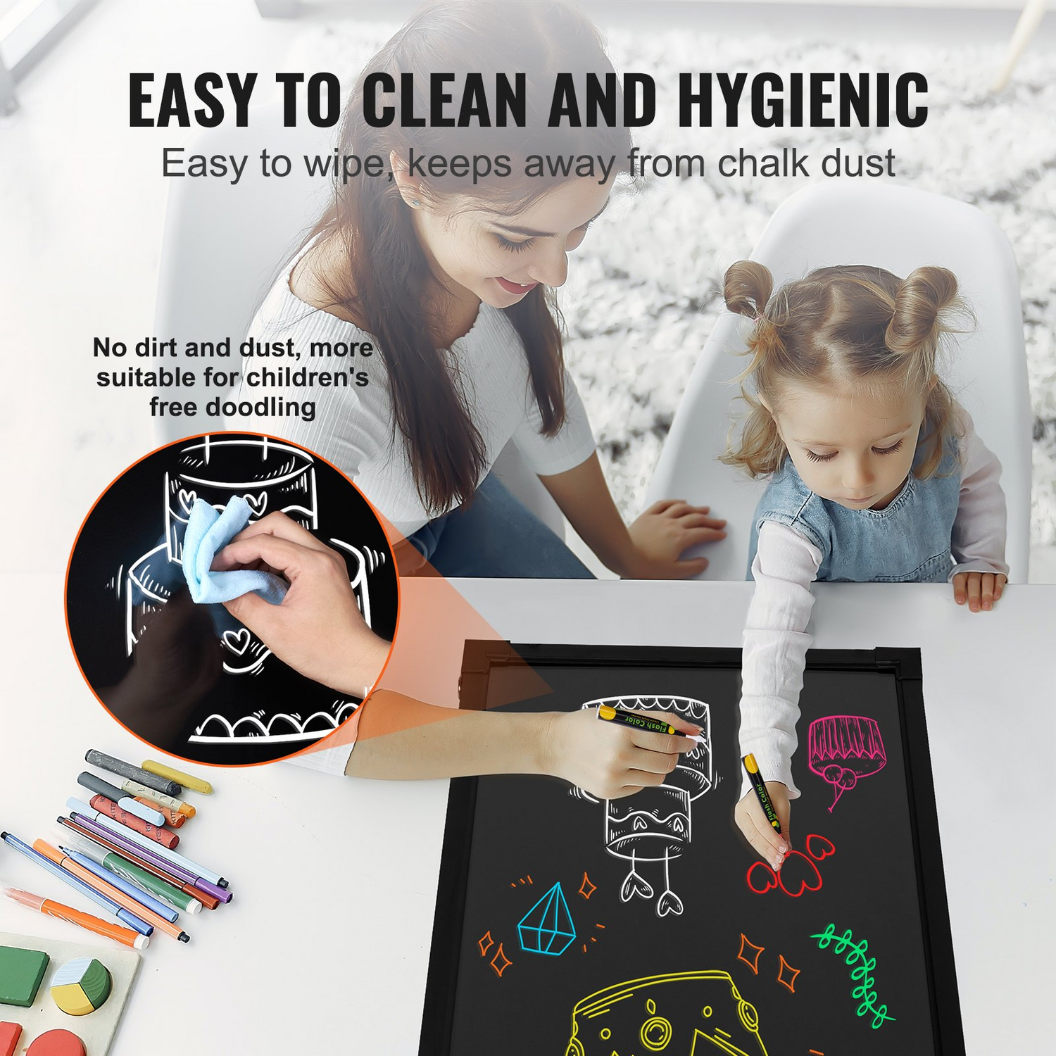 Start2Finish VEVOR LED message writing board with neon effect, illuminated chalkboard, fluorescent markers, and remote control.