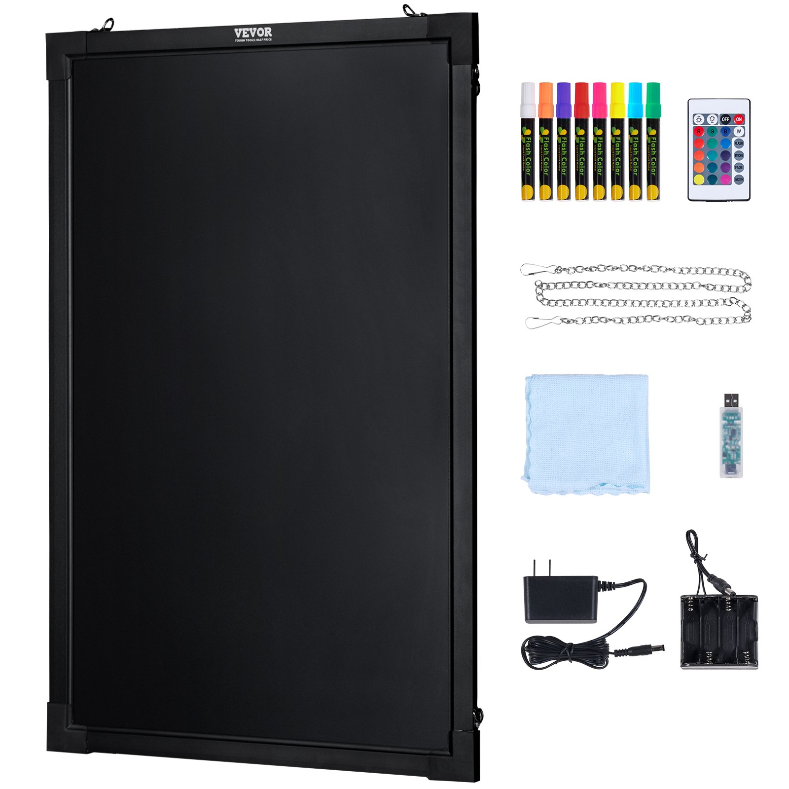 Start2Finish VEVOR LED message writing board, 24x16 inch illuminated chalkboard with neon effect and fluorescent markers.
