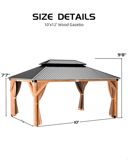10x12 Ft Khaki Gazebo Outdoor Patio Pavilion With Curtains