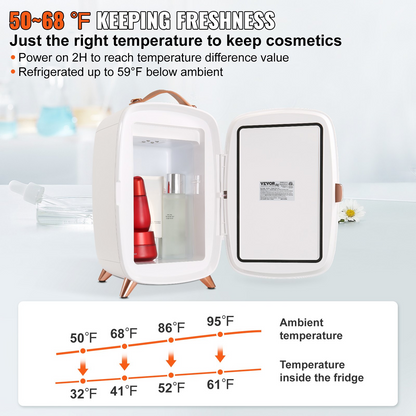 Start2Finish mini beauty fridge with mirror, LED light, white compact design, ideal for skincare, makeup, and beverages.