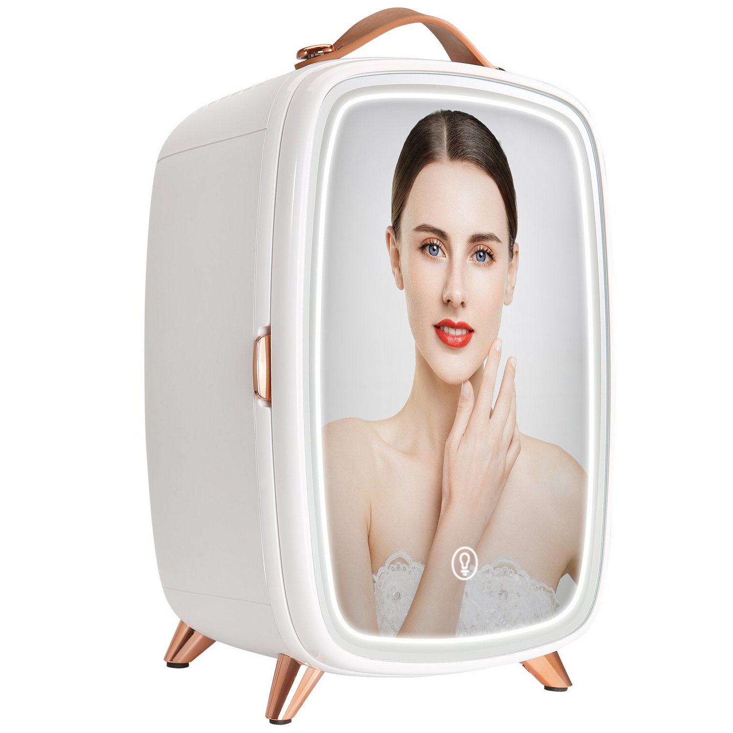 Start2Finish Vevor 6L mini beauty fridge with mirror, LED light, white compact cosmetic refrigerator for skincare, makeup, and beverages