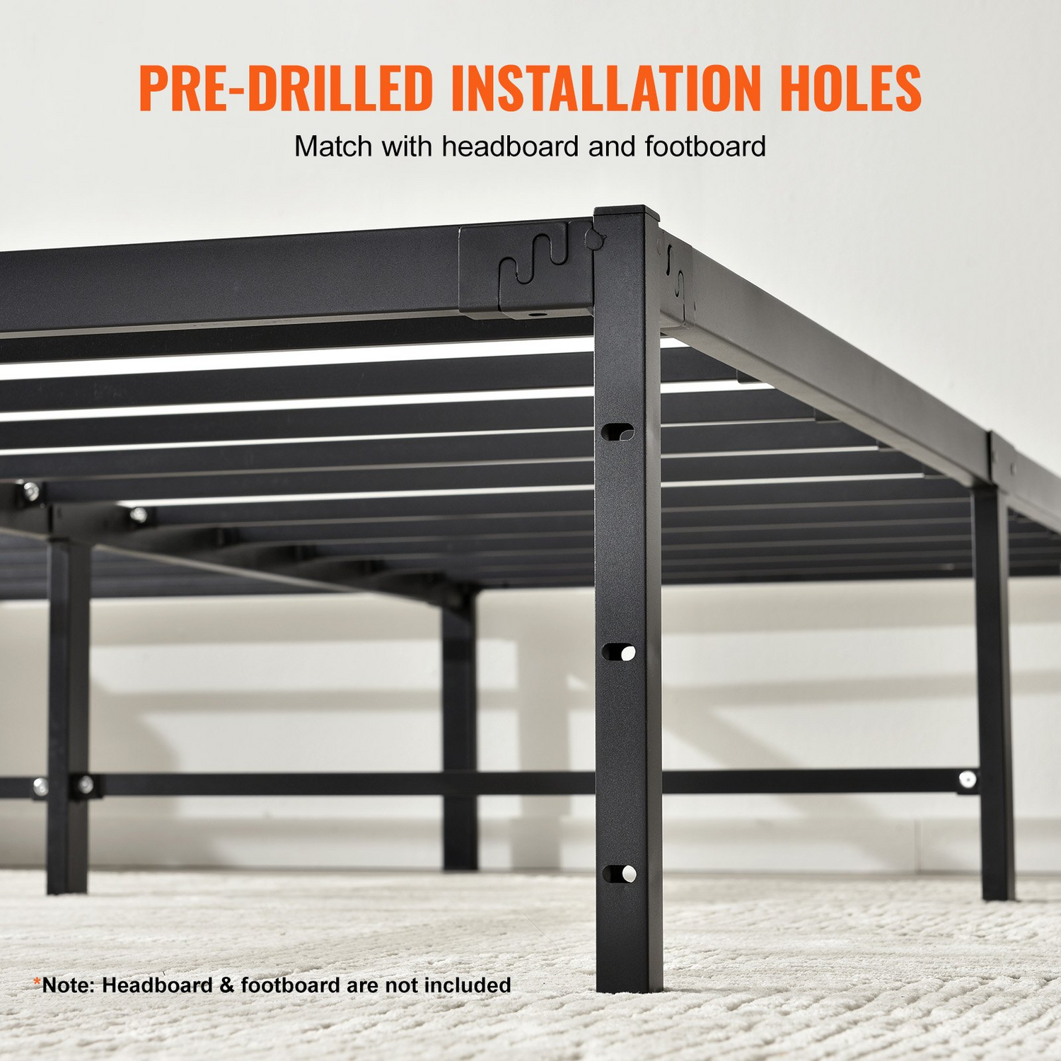 Start2Finish VEVOR 14-inch queen metal bed frame with steel slats, heavy-duty foundation, noise-free, easy to assemble, supports 1500 lbs.