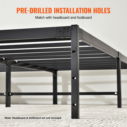 Start2Finish VEVOR 14-inch queen metal bed frame with steel slats, heavy-duty foundation, noise-free, easy to assemble, supports 1500 lbs.