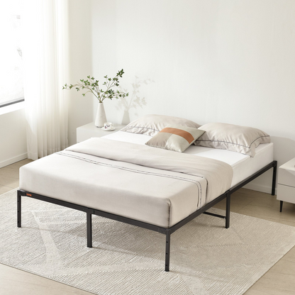 Start2Finish VEVOR 14-inch queen metal bed frame with steel slats, heavy-duty, noise-free, easy to assemble, supports up to 1500 lbs.