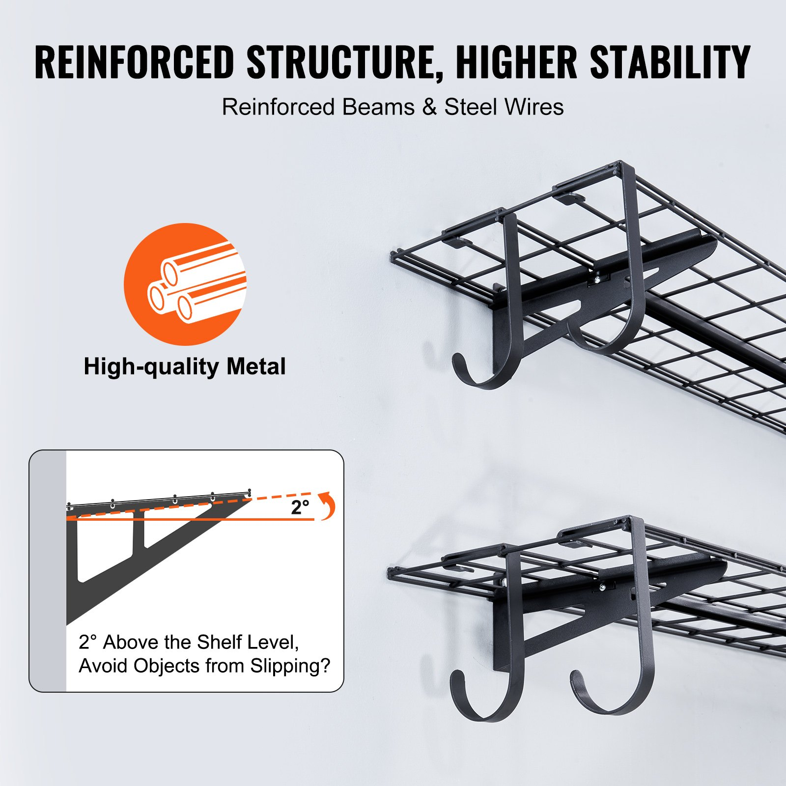 Start2Finish VEVOR garage storage shelving 2-pack, heavy-duty wall-mounted shelves with 400 lbs capacity for garage or shed organization.