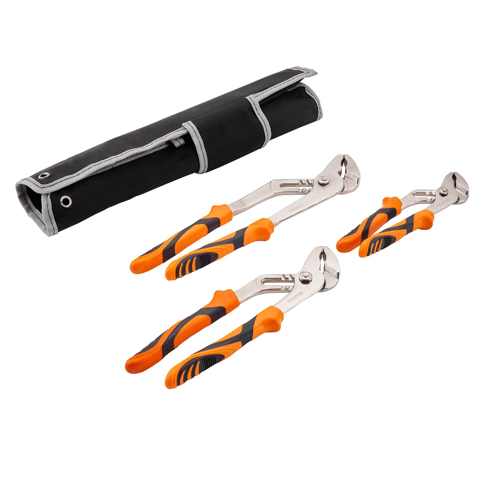 Start2Finish VEVOR 3-piece groove joint pliers set with adjustable water pump pliers, high carbon steel, for home repair and gripping tasks.