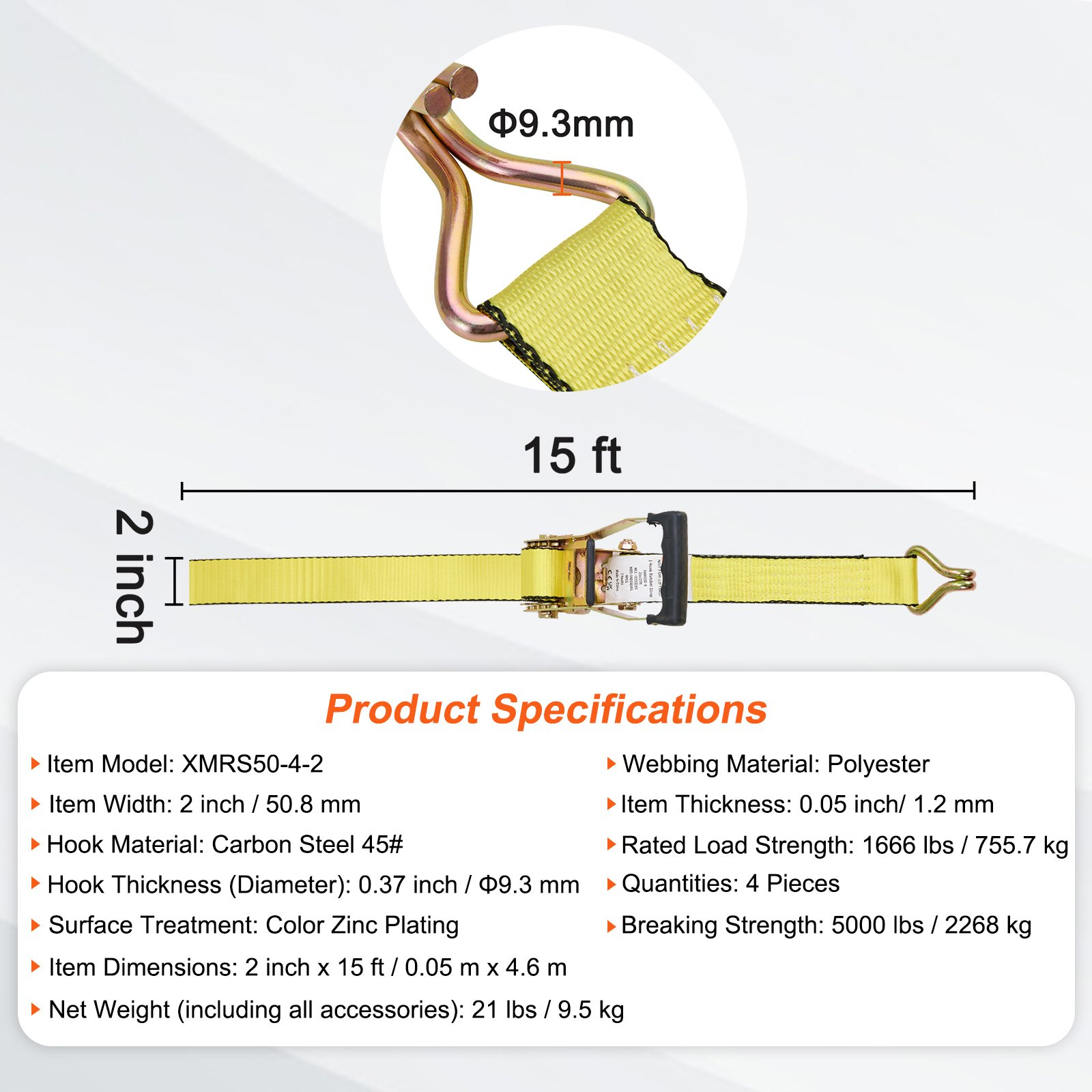 Start2Finish VEVOR ratchet tie down straps, 4-pack, 2" x 15&