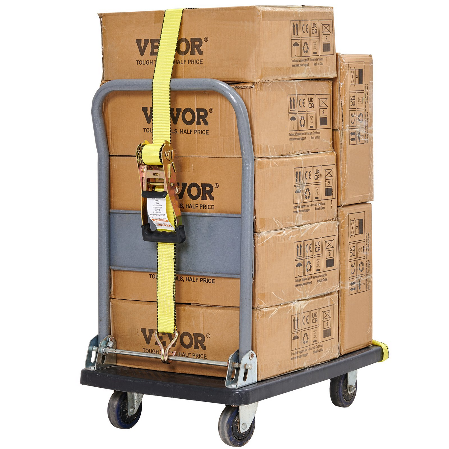 Start2Finish VEVOR ratchet tie down straps with double J hooks, 2x15 ft, 5000 lb break strength, for securing cargo and equipment.