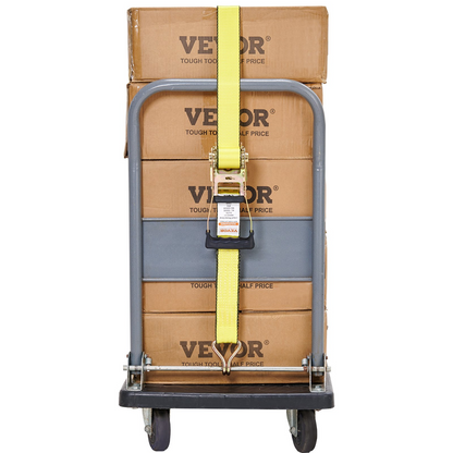 Start2Finish VEVOR ratchet tie down straps, 4-pack, 2-inch x 15-foot with padded handles and double J hooks for cargo securing.