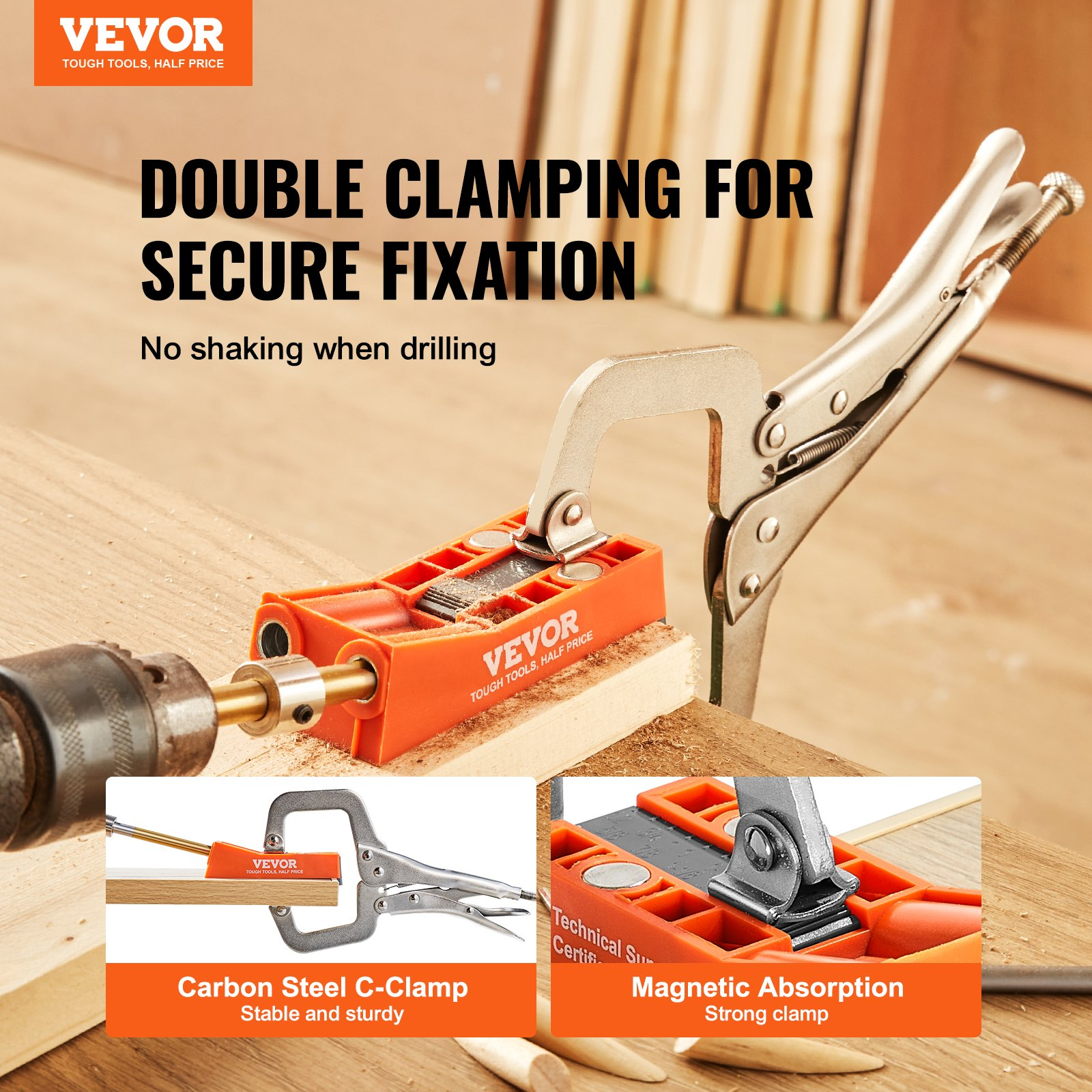 Start2Finish VEVOR Pocket Hole Jig kit with 56 pieces, including C-clamp, drill bits, screws, and tools for DIY carpentry projects.
