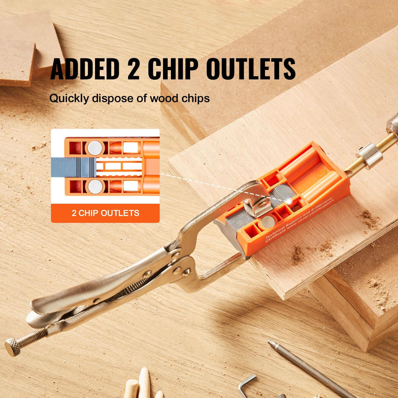 Start2Finish VEVOR Pocket Hole Jig with 56 pieces, mini jig system, C-clamp, step drill, wrench, drive bit, drill stop ring, and screws.
