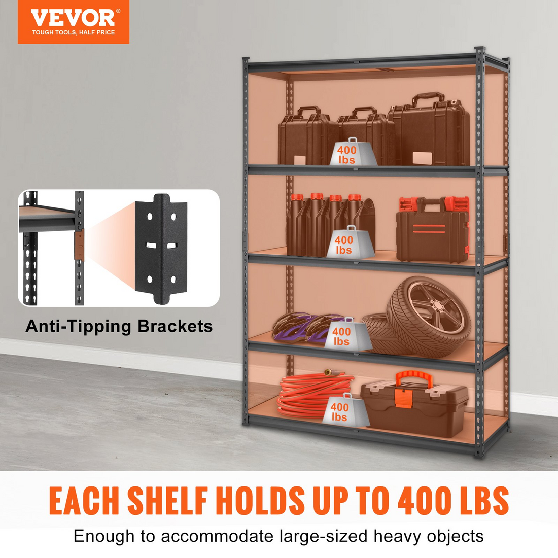 Start2Finish VEVOR 5-tier adjustable heavy-duty metal storage shelving unit in black, with ample space for garage or pantry organization