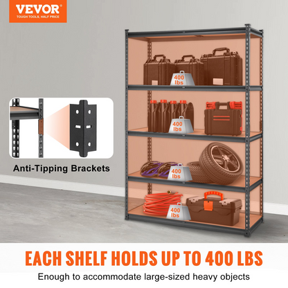 Start2Finish VEVOR 5-tier adjustable heavy-duty metal storage shelving unit in black, with ample space for garage or pantry organization