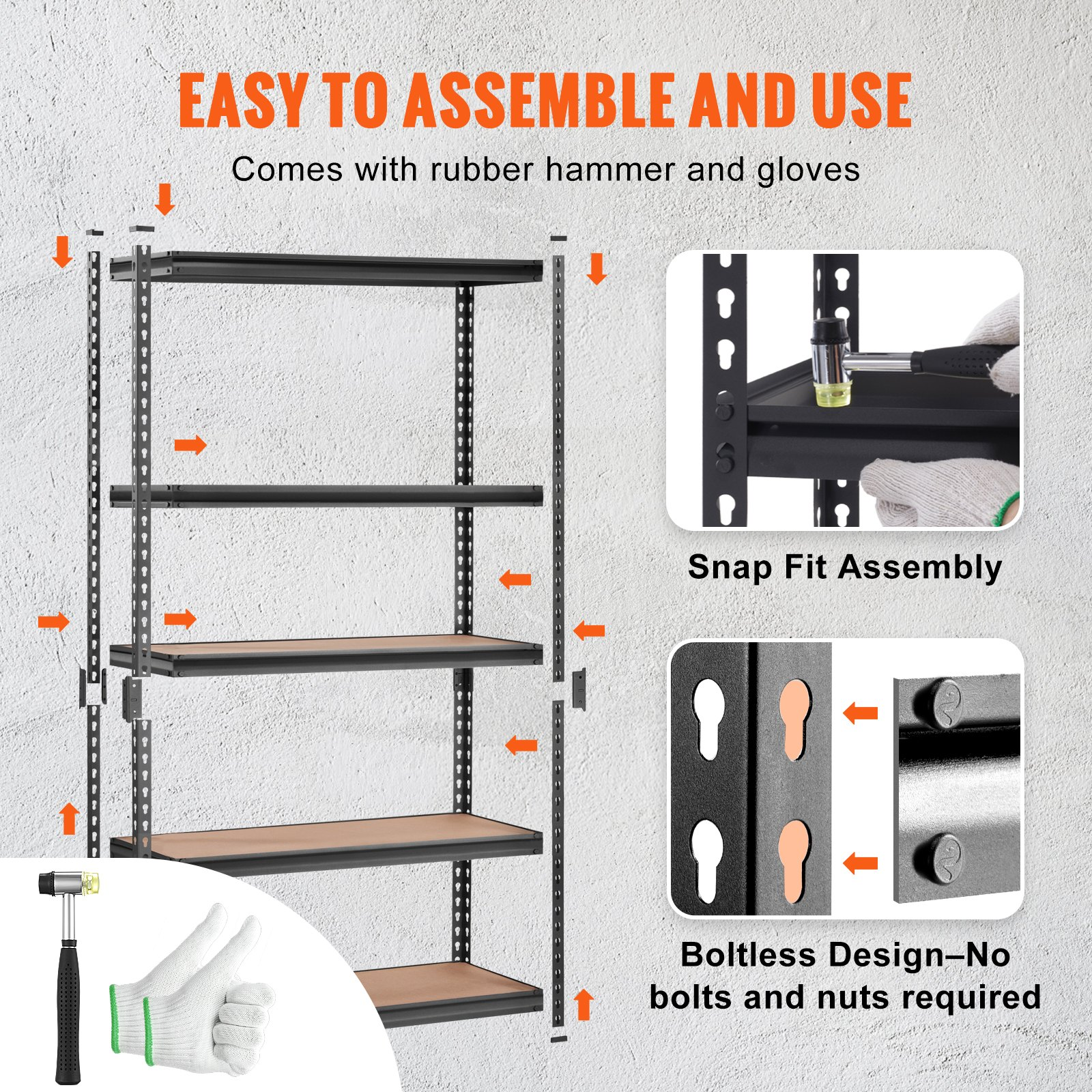 Start2Finish VEVOR 5-tier adjustable black metal shelving unit with heavy-duty capacity for garage, pantry, or laundry storage.