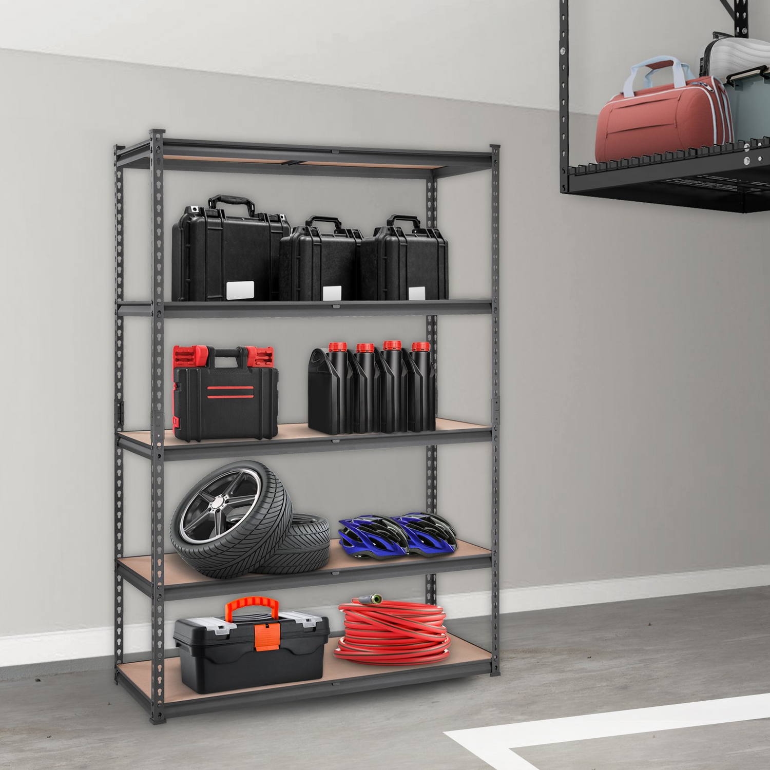 Start2Finish VEVOR 5-Tier heavy-duty black metal shelving unit with adjustable shelves, 2000 lbs capacity for garage, pantry, or laundry.