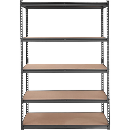 Heavy-duty black 5-tier VEVOR storage shelving unit with adjustable shelves, 2000 lbs capacity, ideal for garage, pantry, or laundry.