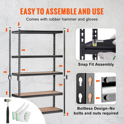 Start2Finish 5-tier VEVOR heavy-duty black metal storage shelving unit with adjustable shelves, 2000 lbs capacity, 48" x 24" x 72".