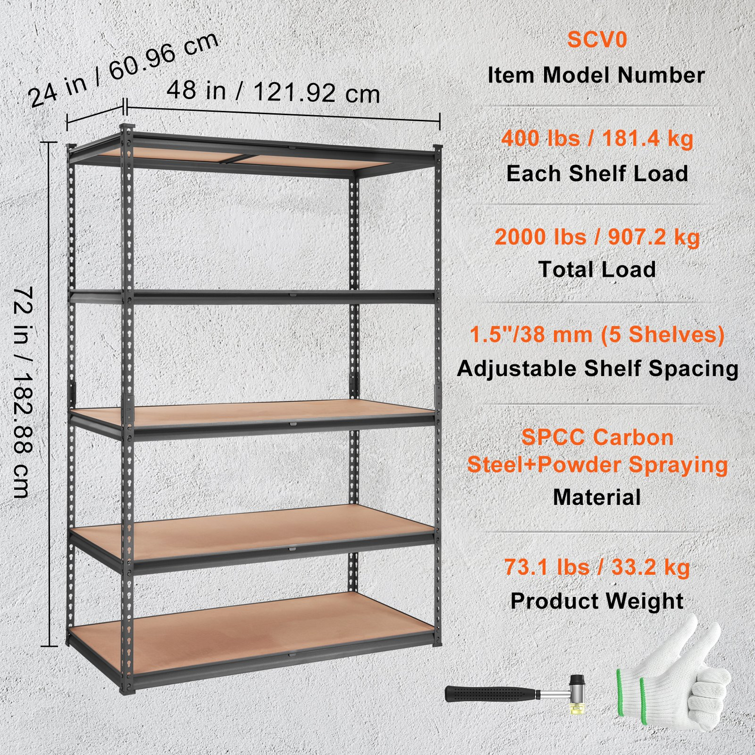 Start2Finish VEVOR 5-tier heavy-duty metal shelving unit in black, 48" x 24" x 72" for garage, kitchen, or basement storage
