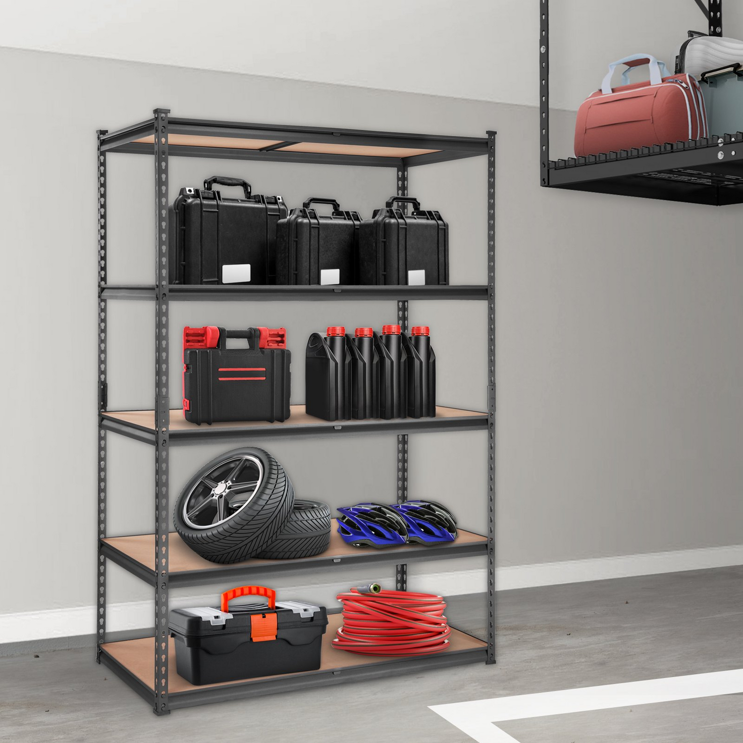 Start2Finish VEVOR 5-tier heavy-duty metal shelving unit in black, 48x24x72 inches, ideal for garage, pantry, or laundry storage.