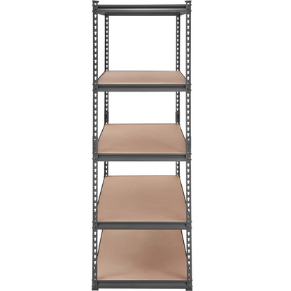 Start2Finish VEVOR 5-tier adjustable metal shelving unit in black, heavy-duty garage storage rack with 2000 lbs capacity.