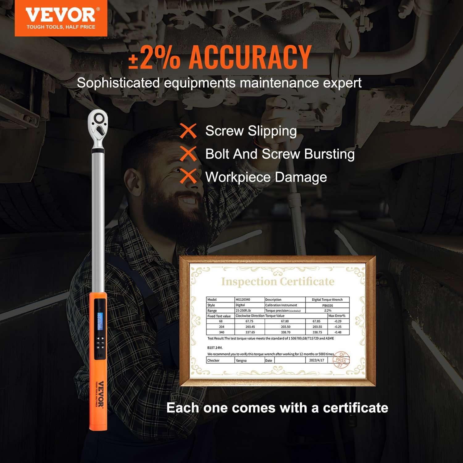 Start2Finish VEVOR digital torque wrench with 1/2" drive, adjustable torque, LED buzzer, calibration, and torque range 25-250 ft.lb.
