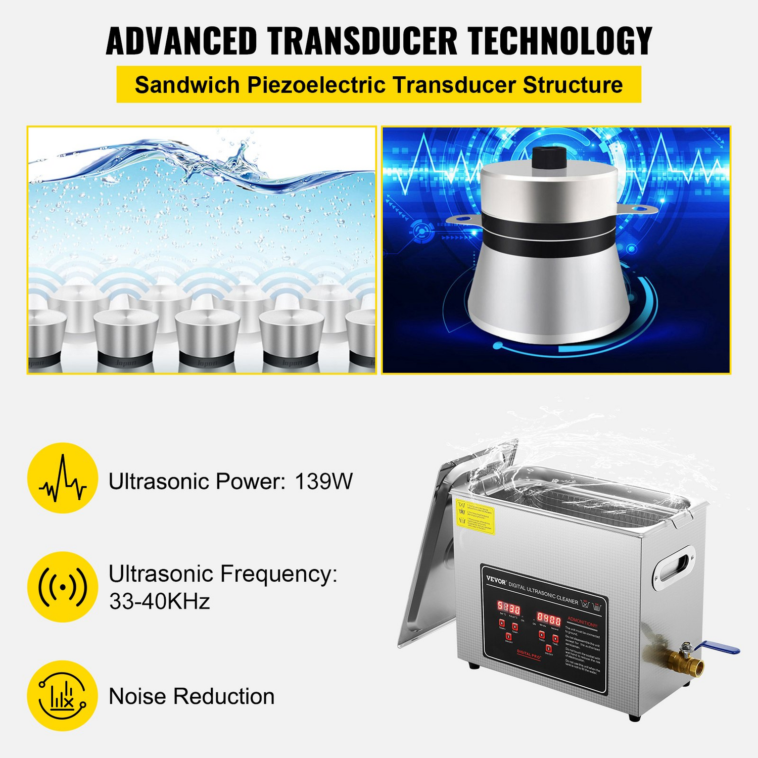 Start2Finish VEVOR Ultrasonic Jewelry Cleaner with digital timer and heater, stainless steel 6L cleaning machine for jewelry and small parts.