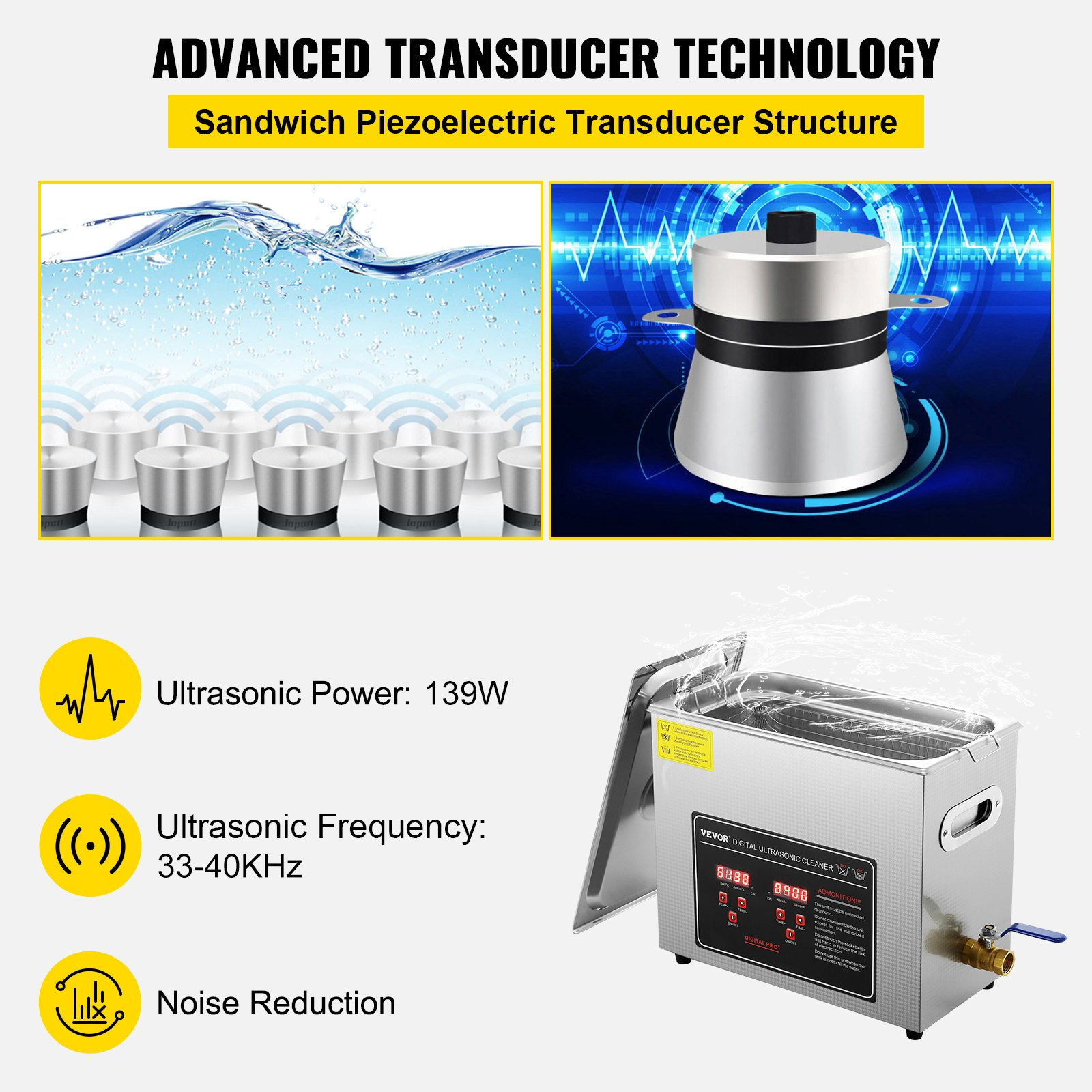 Start2Finish VEVOR Ultrasonic Jewelry Cleaner with digital timer and heater, stainless steel 6L cleaning machine for jewelry and small parts.