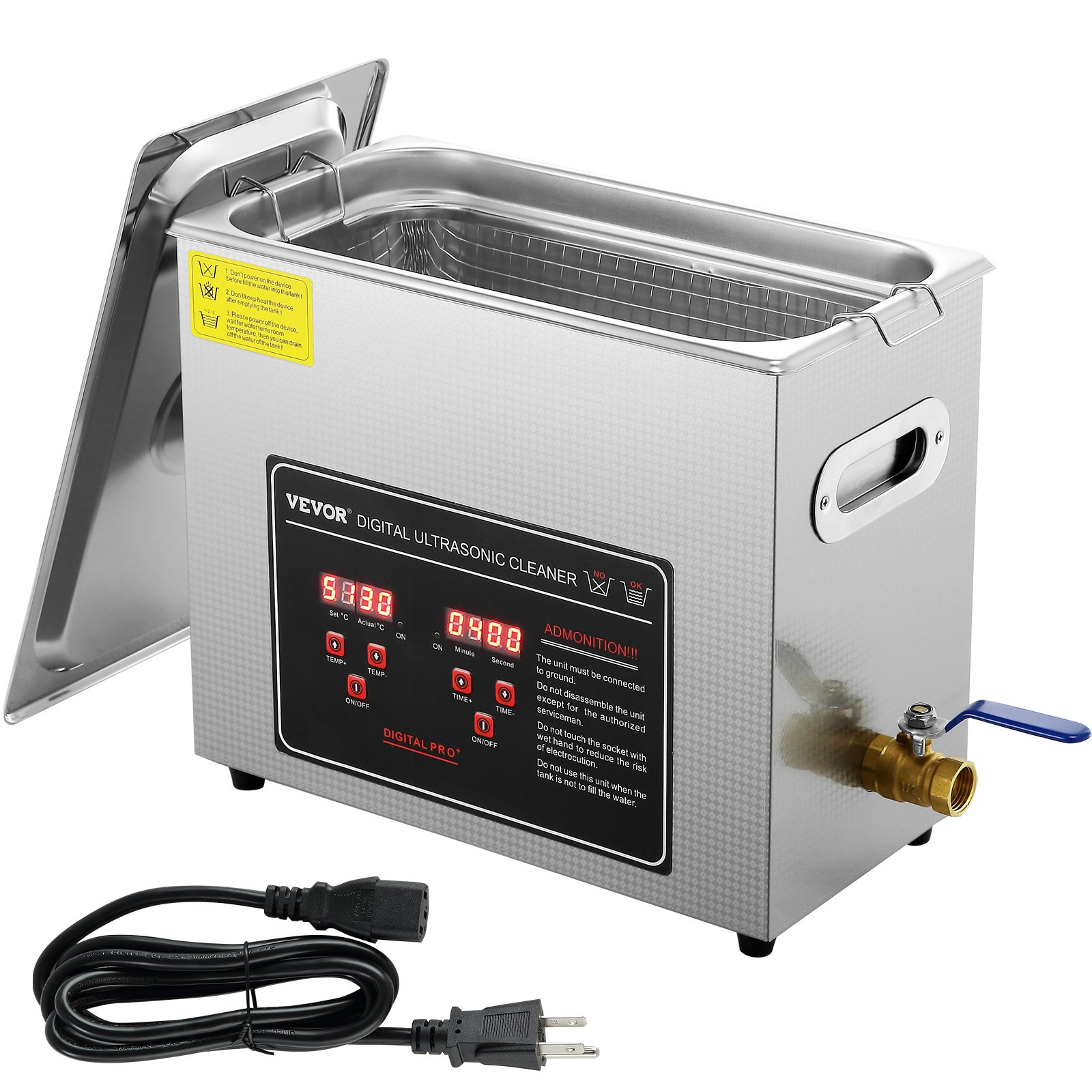 Start2Finish VEVOR ultrasonic jewelry cleaner with digital timer, heater, stainless steel tank for glasses, rings, and small parts cleaning.