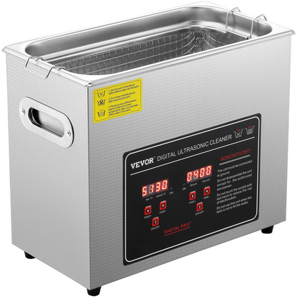 Start2Finish VEVOR ultrasonic jewelry cleaner with digital timer and heater, stainless steel finish for glasses, watches, and small parts