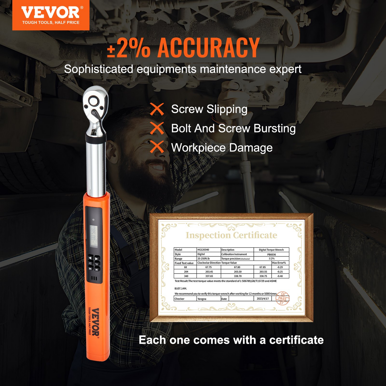 Start2Finish VEVOR digital torque wrench with 3/8" drive, LED display, calibration, and adjustable torque for precise tightening.