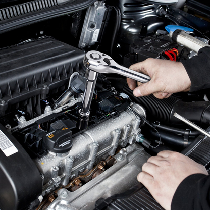 Start2Finish VEVOR 106-piece socket and ratchet set with SAE and metric deep and standard sockets in a storage case.