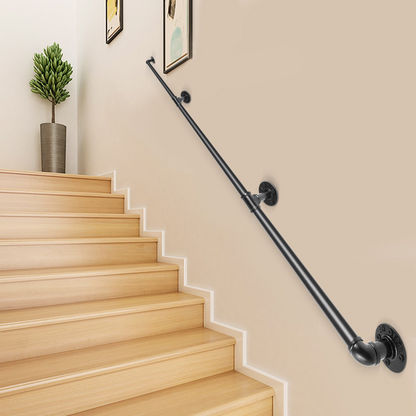 Start2Finish VEVOR 10FT steel pipe stair handrail with wall mounts, round corners, suitable for indoor and outdoor staircase safety.