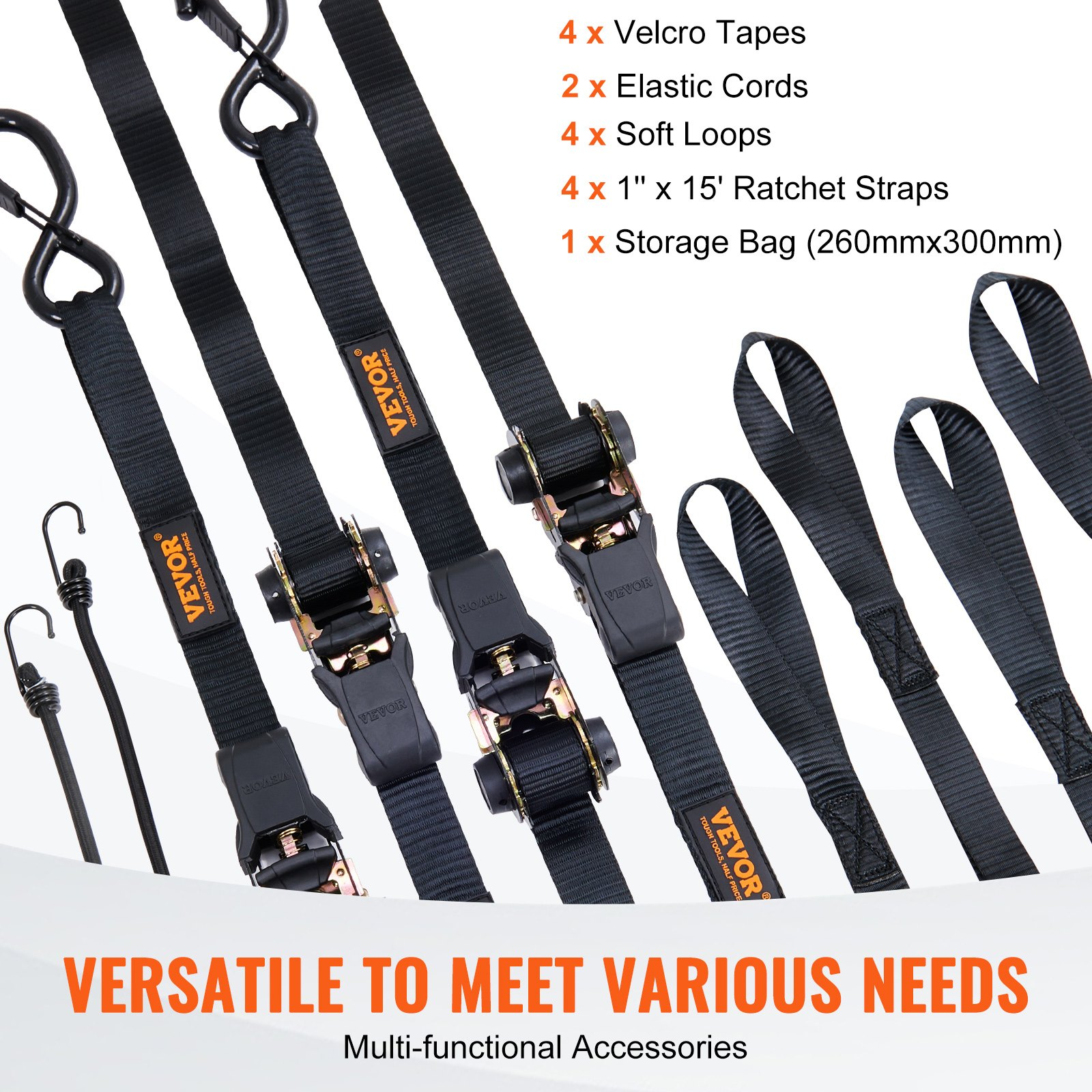 Start2Finish VEVOR ratchet tie down straps, 4-pack, 1" x 15&