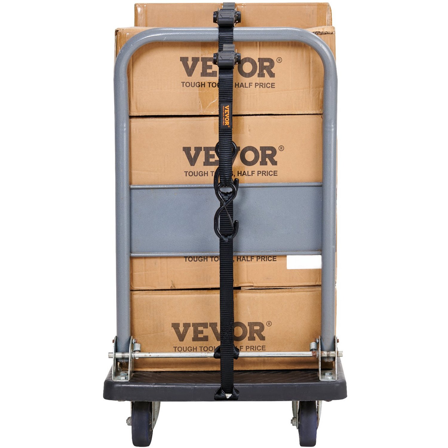 Start2Finish VEVOR ratchet tie down straps, 4-pack with padded handles, 2200 lb break strength, for securing cargo and equipment.