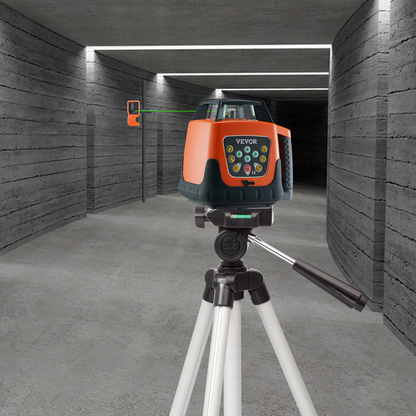 Start2Finish VEVOR Laser Level with green cross line, 2000ft range, remote control, waterproof design, self-leveling, and adjustable angles.