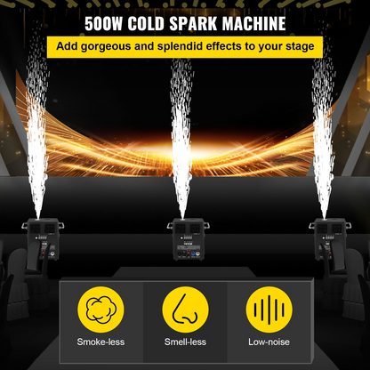 Start2Finish VEVOR 500W stage effect machine with wireless remote and DMX control, used in weddings and musical shows.