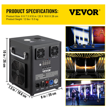 Start2Finish VEVOR stage effect machine with wireless remote control and DMX for wedding and musical show lighting effects.