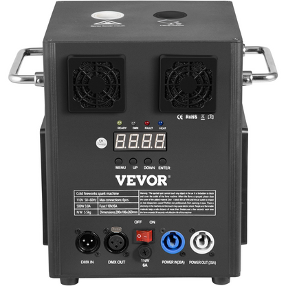 Start2Finish VEVOR 500W stage effect machine with wireless remote and DMX control, used for wedding and musical show entertainment.