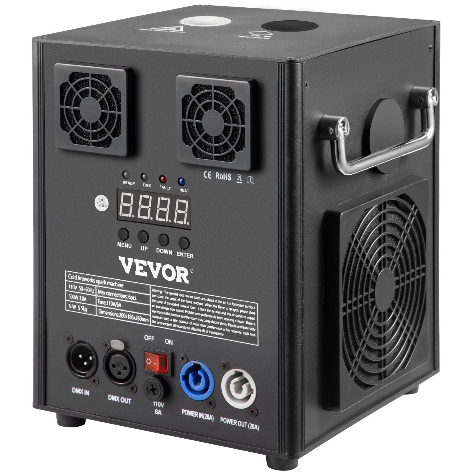 Start2Finish VEVOR 500W stage effect machine with wireless remote and DMX control, used for weddings and musical shows.