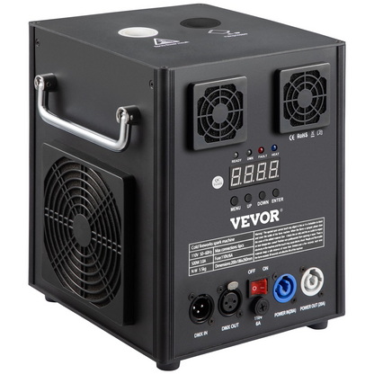 Start2Finish VEVOR 500W stage effect machine with wireless remote, showing colorful lighting effects for weddings and musical shows.